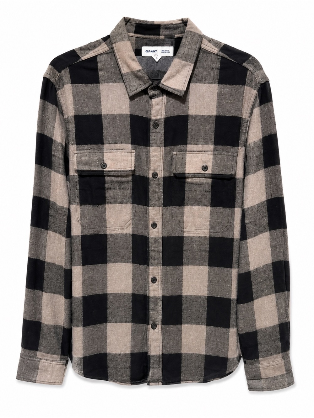 Old Navy Gray and Black Plaid Button-Down Shirt